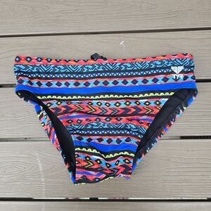TYR Blue Men's Durafast Santa Fe Blue/multi Racer Swim Briefs Sz 30 New No Tags